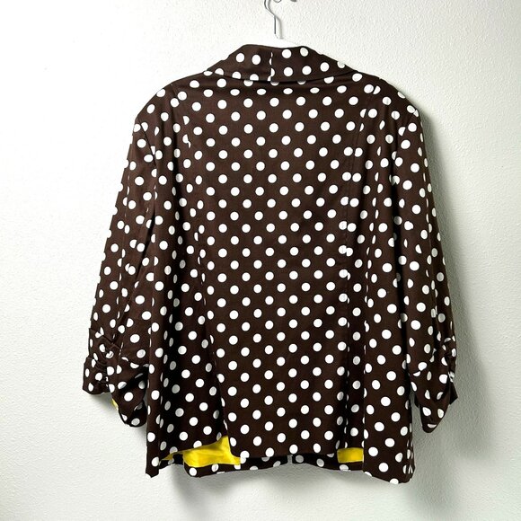 Susan Graver Sateen Jacket Size 3X Brown White Polka Dot Ruched Sleeve Pockets - Picture 5 of 16